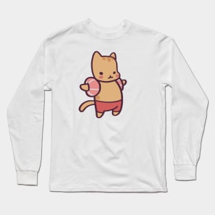 Silly Kawaii Cat Ready To Take A Swim Long Sleeve T-Shirt